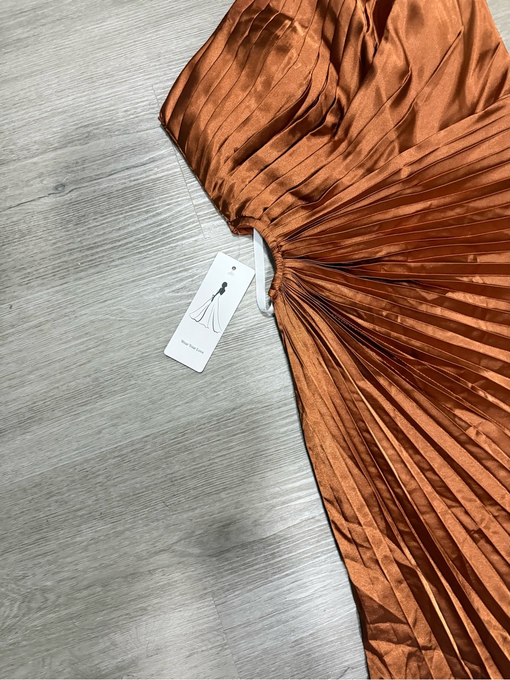 One-Shoulder Copper Pleated Midi Dress - Picture 4 of 11